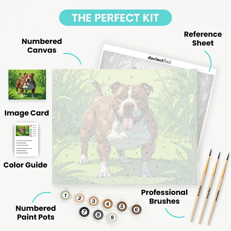 Happy Pitbull in Green Grass - Paint by Numbers Kit