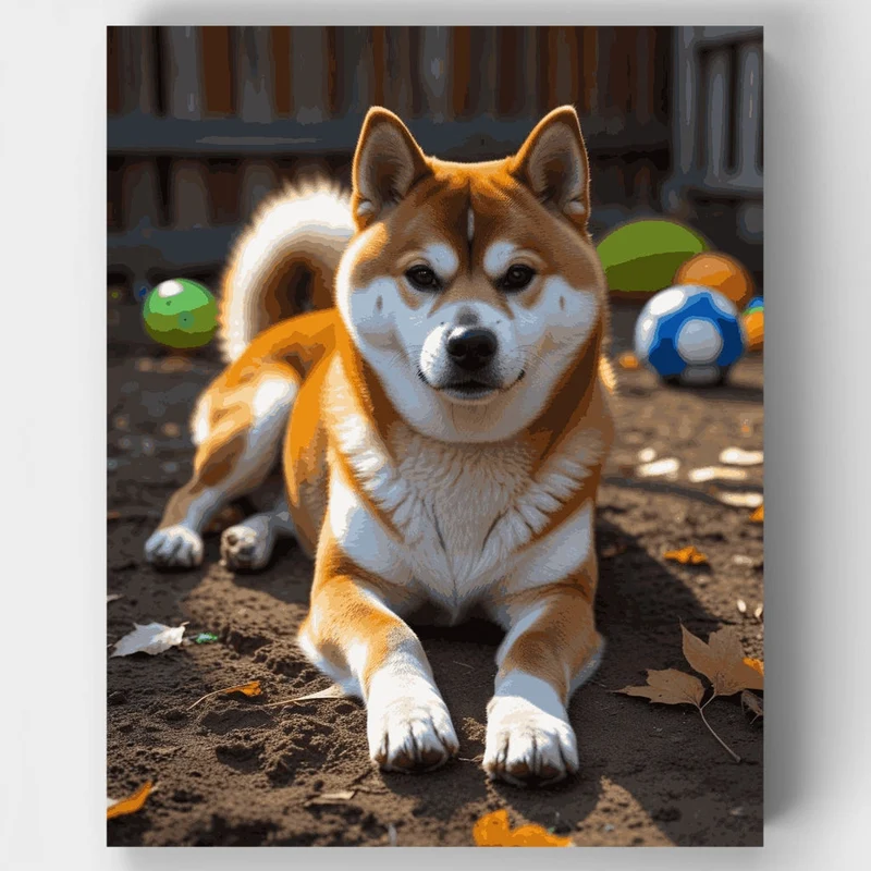 Shiba Inu with Toys - Paint by Numbers Kit