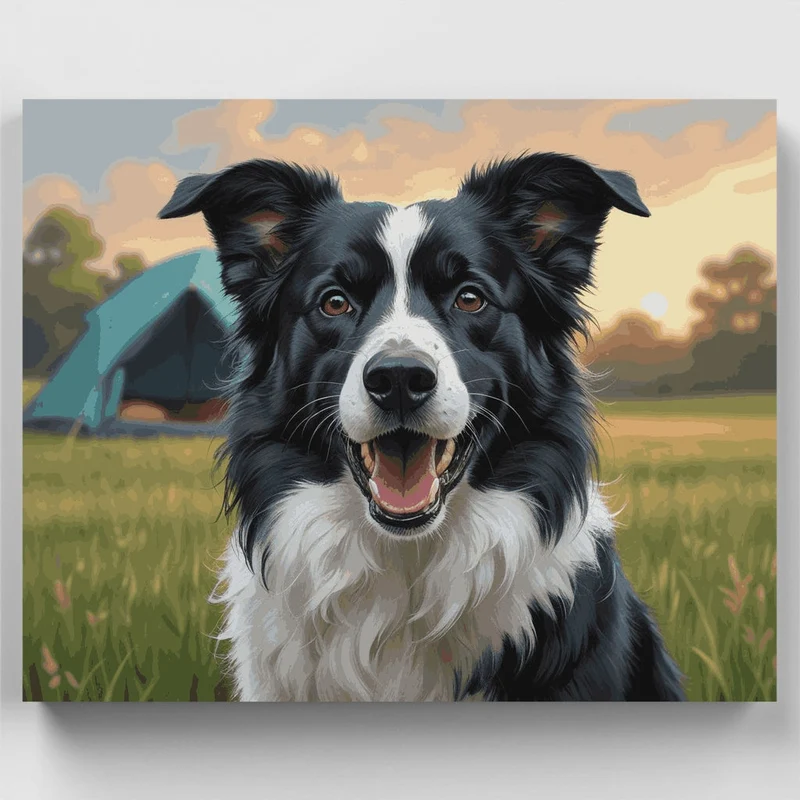 Happy Border Collie in Meadow - Paint by Numbers Kit