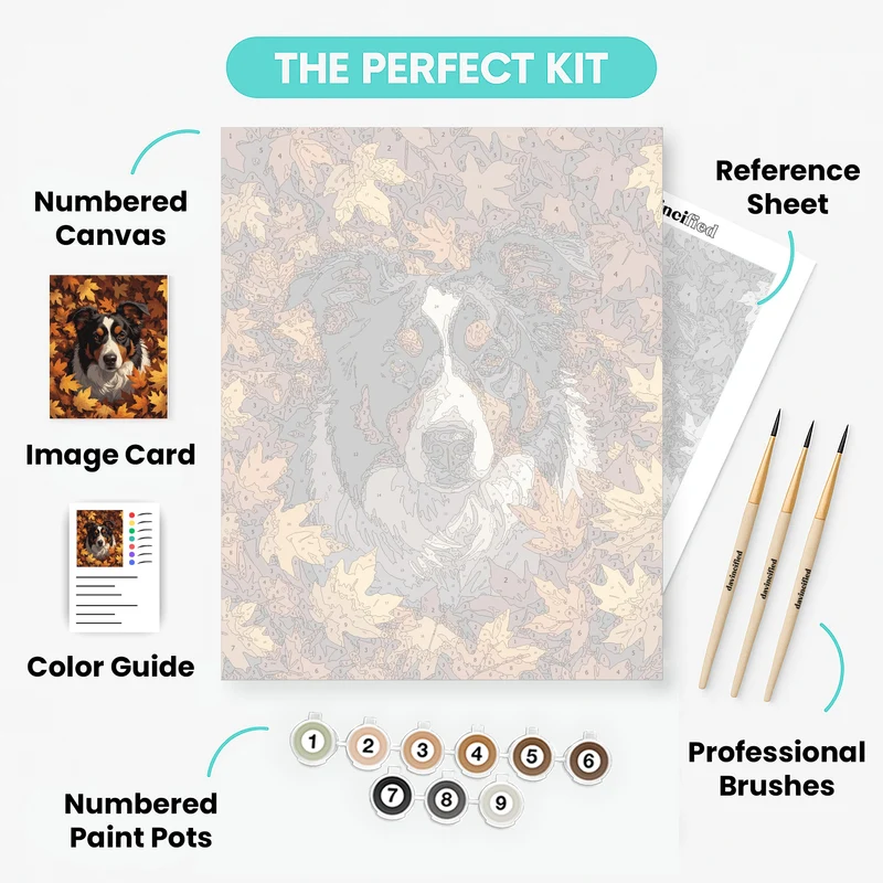 Border Collie in Autumn Leaves - Paint by Numbers Kit