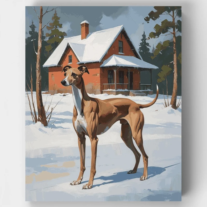 Greyhound in Winter Landscape - Paint by Numbers Kit