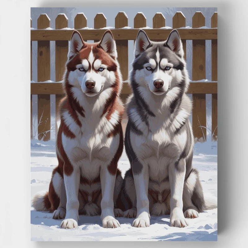 Two Huskies in Winter - Paint by Numbers Kit