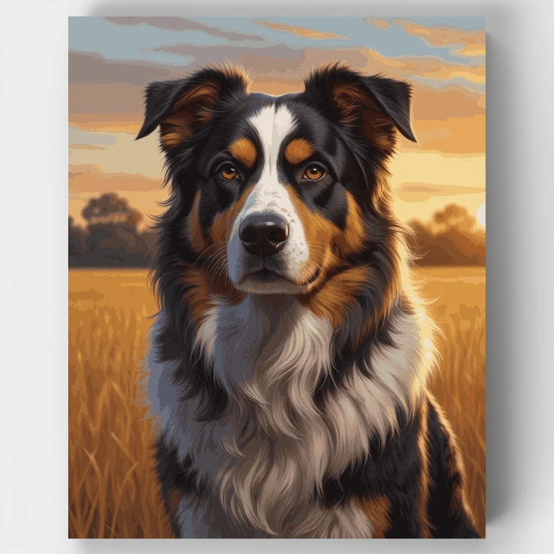 Australian Shepherd in Golden Field - Paint by Numbers Kit
