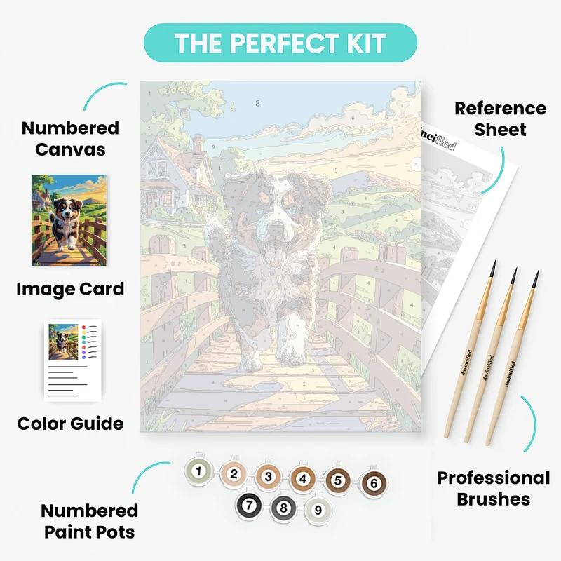 Australian Shepherd Puppy on Bridge - Paint by Numbers Kit