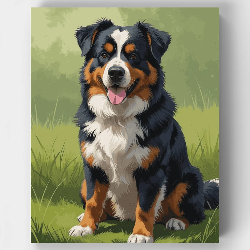 Happy Bernese Mountain Dog in Green Meadow - Paint by Numbers Kit