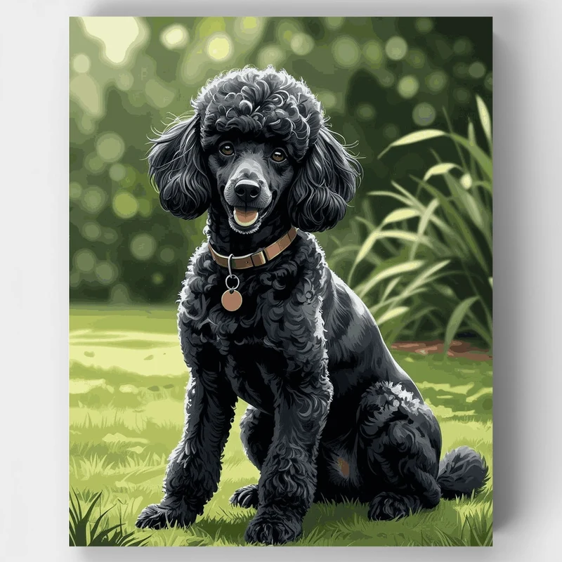 Black Poodle in Garden - Paint by Numbers Kit