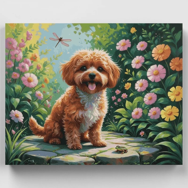 Adorable Poodle in a Blooming Garden - Paint by Numbers Kit