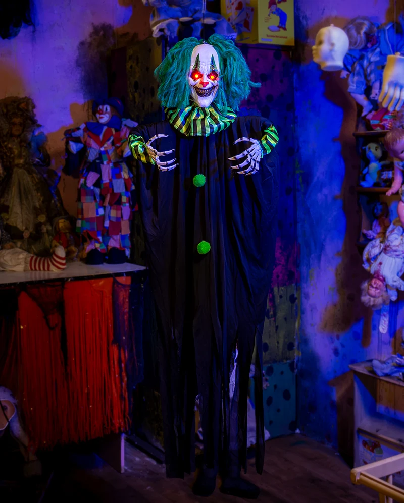 Killer Clown mit Grünen Haaren & LED Augen 120cm