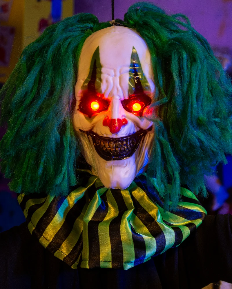 Killer Clown mit Grünen Haaren & LED Augen 120cm