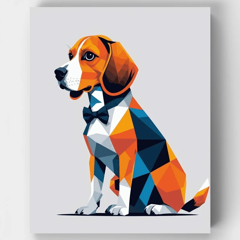 Geometric Beagle Puppy with Bow Tie - Paint by Numbers Kit