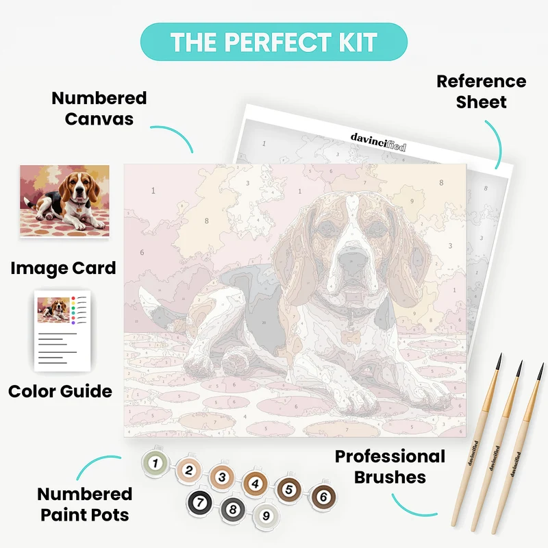 Beagle with Polka Dot Background - Paint by Numbers Kit