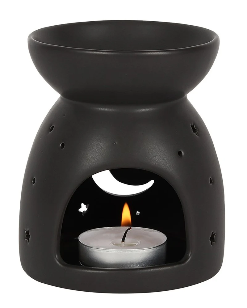 Schwarze Duftlampe mit Mond & Sterne