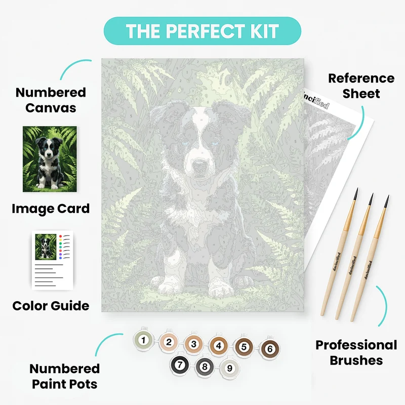 Border Collie Puppy in Ferns - Paint by Numbers Kit