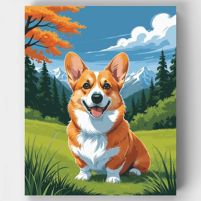 Corgi in Mountain Landscape - Paint by Numbers Kit
