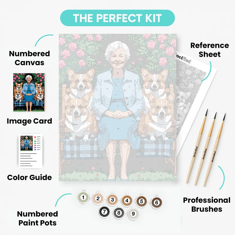 Elegant Woman with Four Corgis - Paint by Numbers Kit