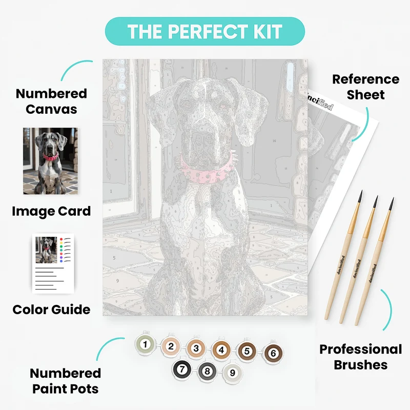 Majestic Great Dane with Pink Spiked Collar - Paint by Numbers Kit