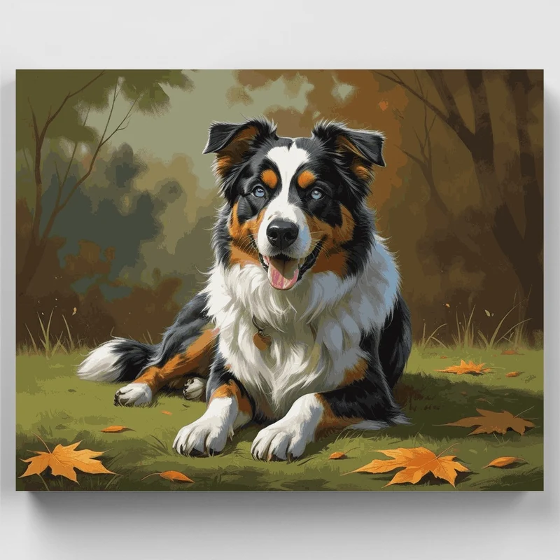 Australian Shepherd in Autumn Leaves - Paint by Numbers Kit