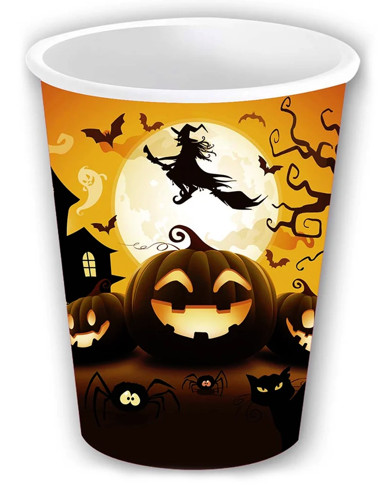 6 Kleine Happy Halloween Kürbis Pappbecher