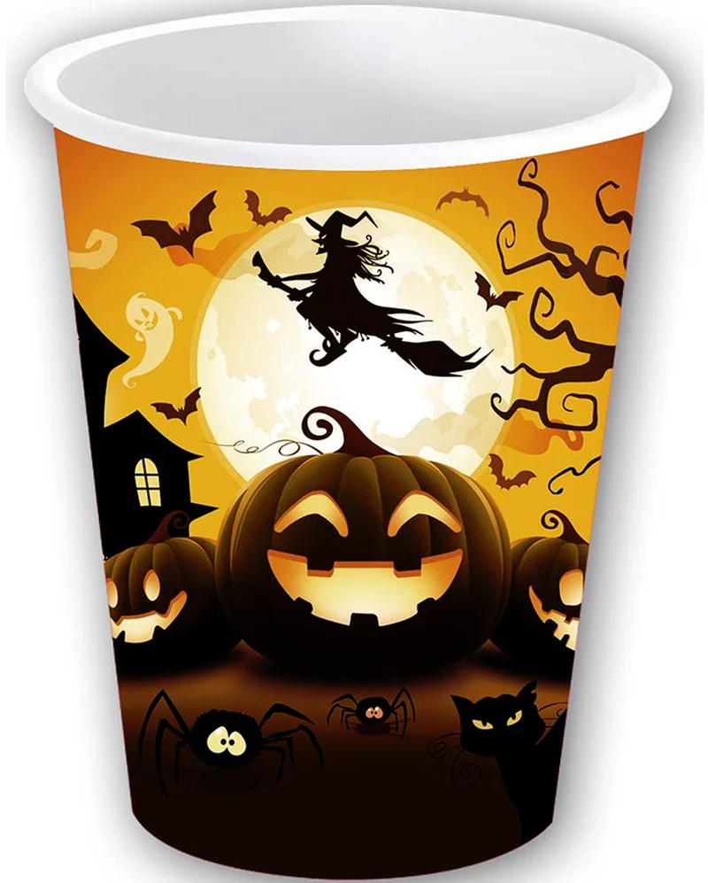 6 Große Happy Halloween Kürbis Pappbecher