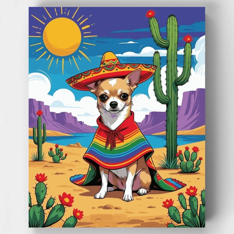 Chihuahua in Mexican Poncho - Paint by Numbers Kit