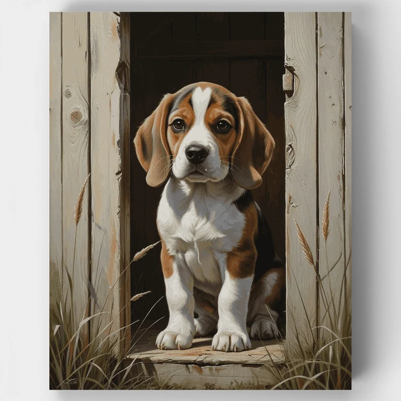 Beagle Puppy in Doorway - Paint by Numbers Kit