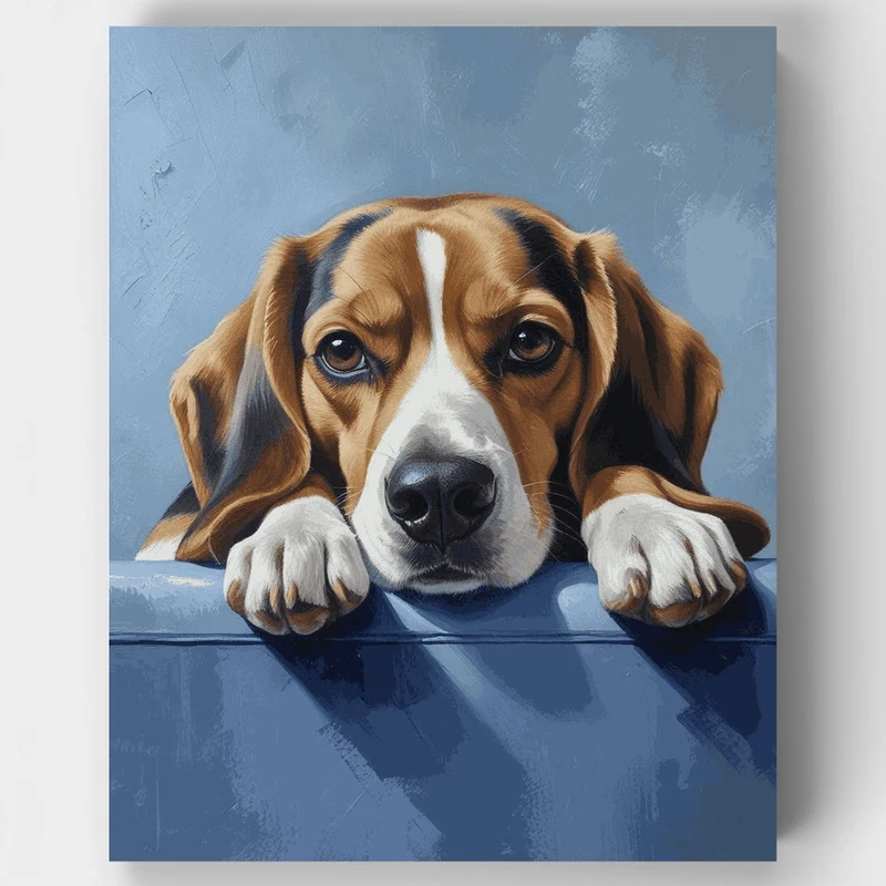 Beagle Resting on Blue Surface - Paint by Numbers Kit