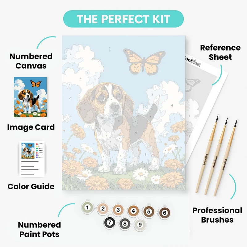 Beagle Puppy in a Flower Field - Paint by Numbers Kit