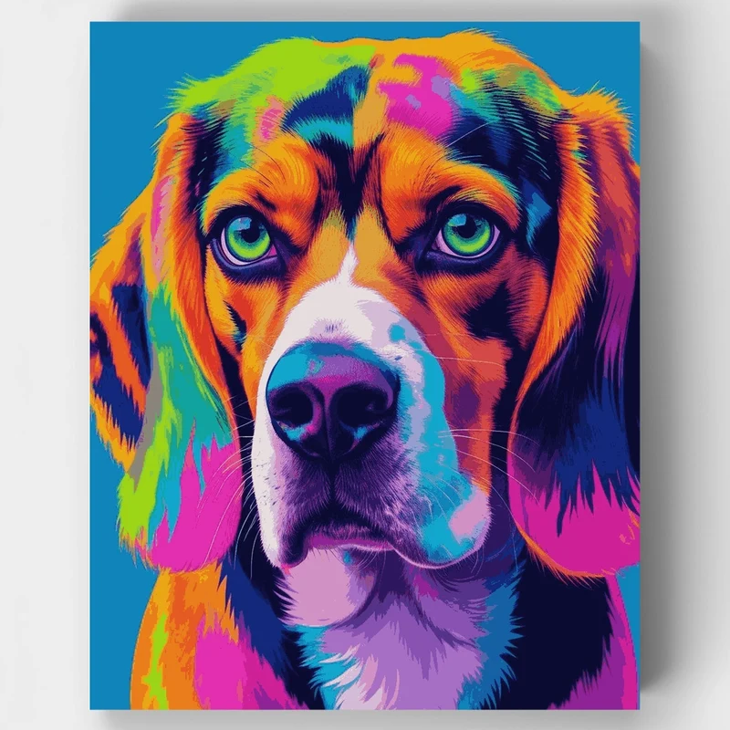 Vibrant Rainbow Beagle Portrait - Paint by Numbers Kit