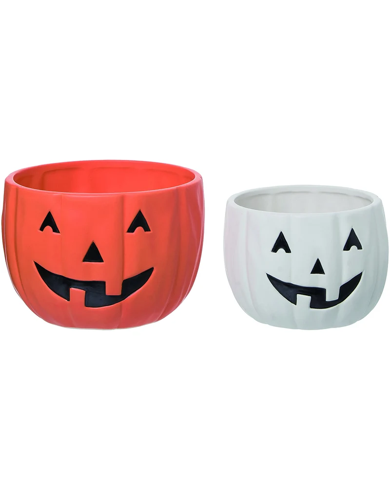 Weiß & Orange Halloween Kürbis Schalen 2er Set 20x12cm