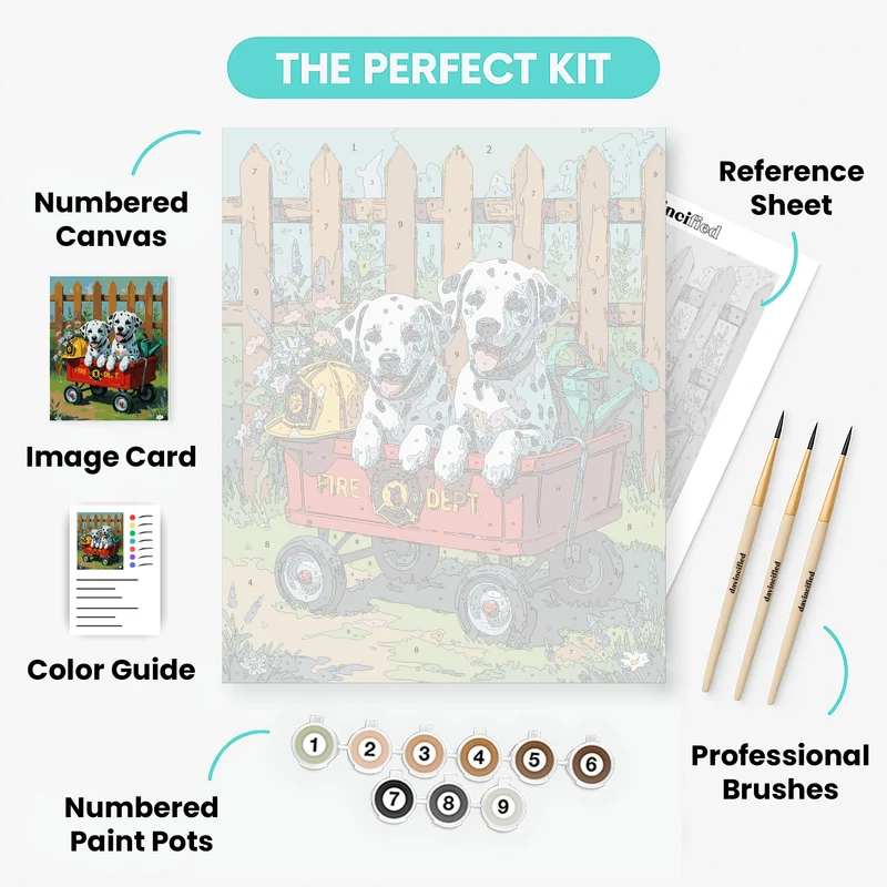 Dalmatian Puppies Fire Department Wagon - Paint by Numbers Kit