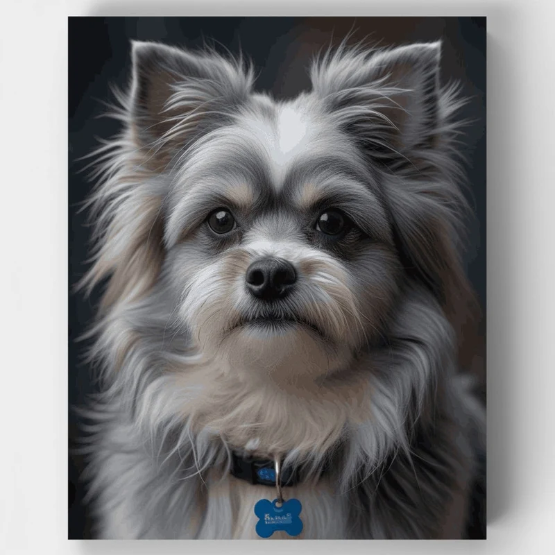 Fluffy Long-Haired Dog with Blue Collar - Paint by Numbers Kit