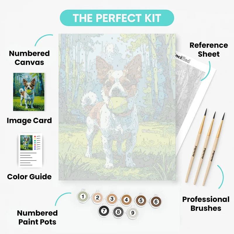 Cheerful Dog with Tennis Ball in Forest - Paint by Numbers Kit