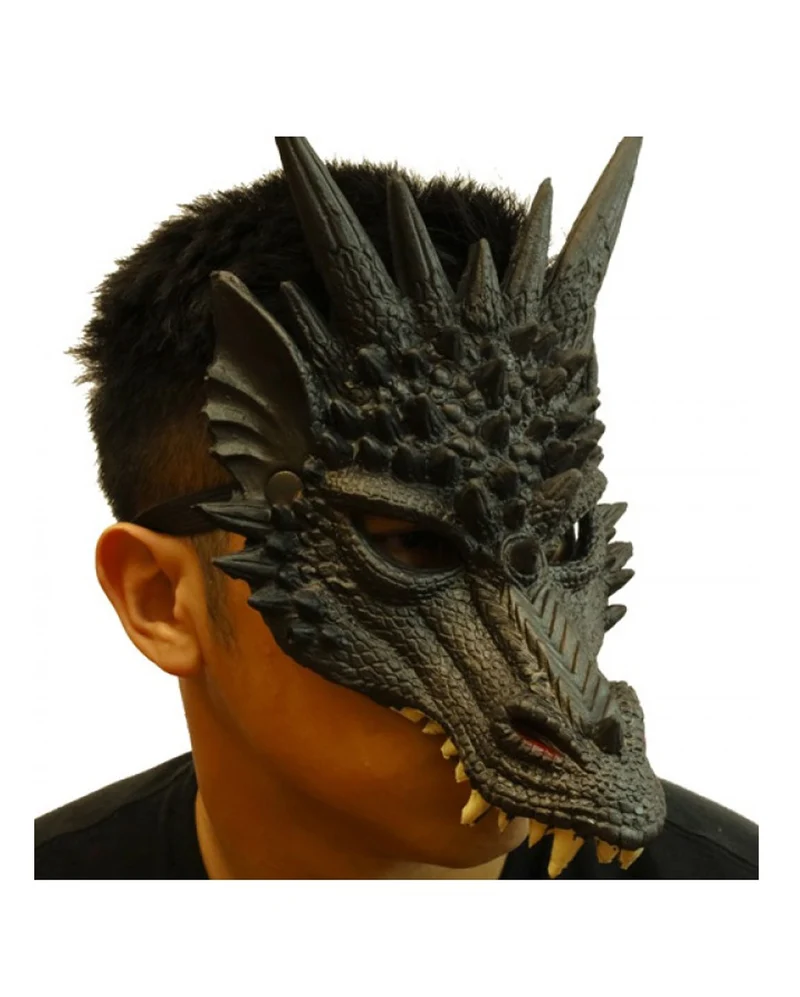 Drachen Halbmaske Schwarz