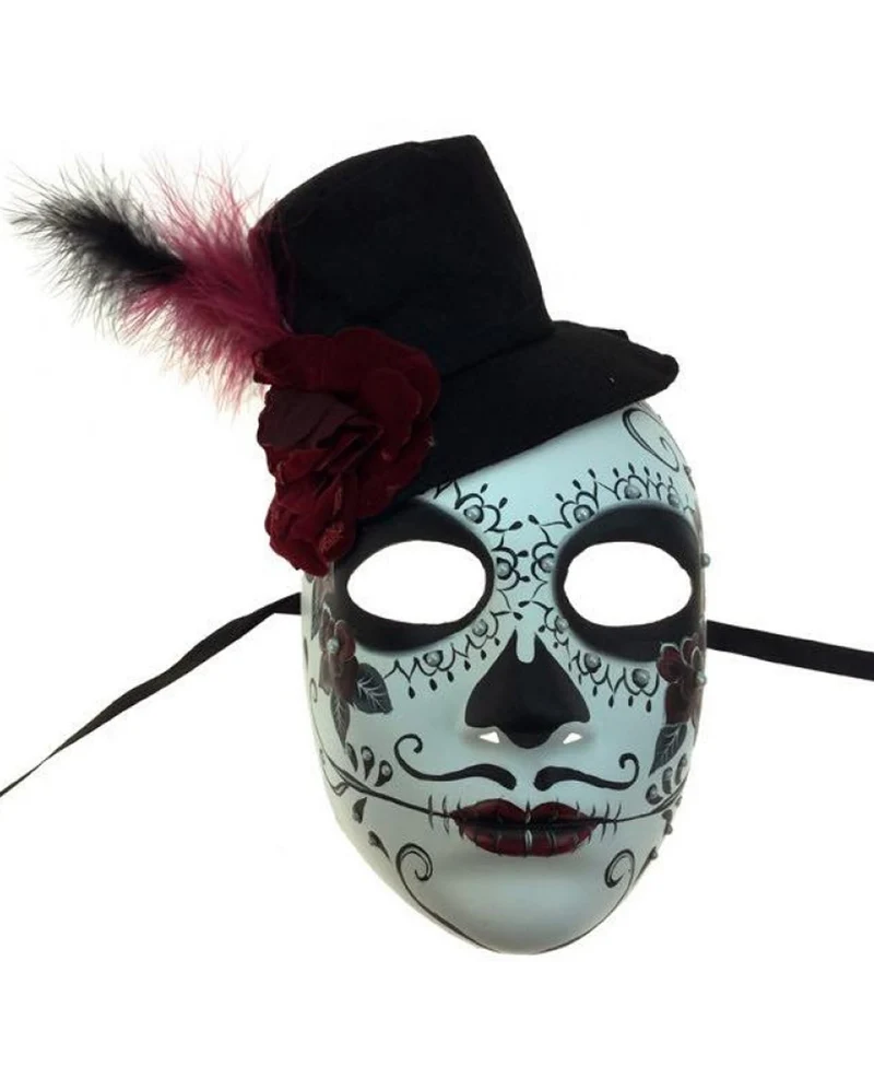 Sugar Skull Maske mit Mini Zylinder