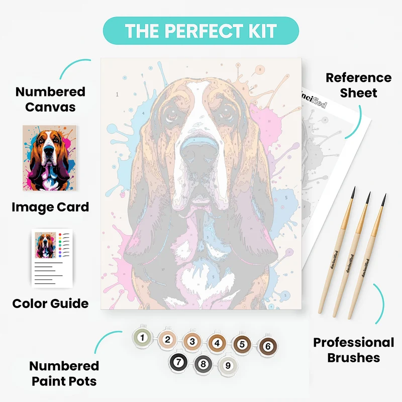 Colorful Basset Hound Portrait - Paint by Numbers Kit