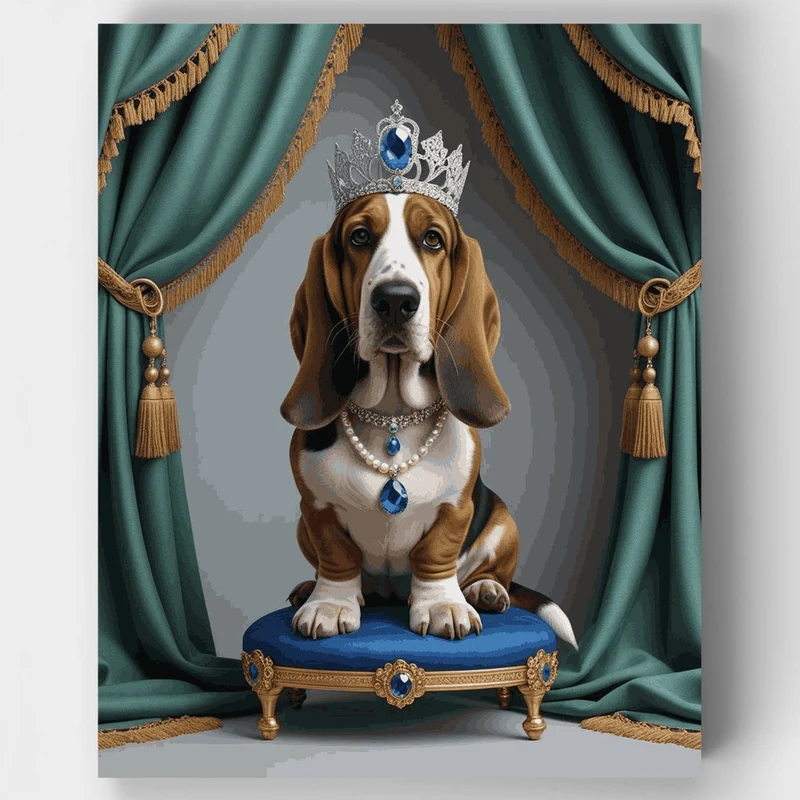 Royal Basset Hound with Crown and Jewels - Paint by Numbers Kit