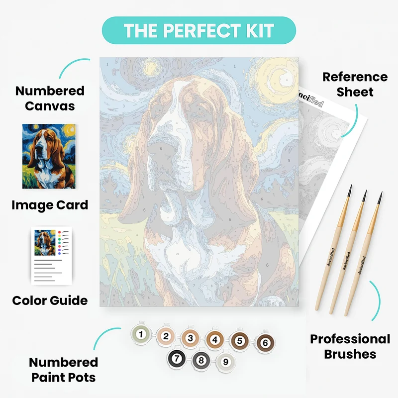 Basset Hound in Starry Night Style - Paint by Numbers Kit