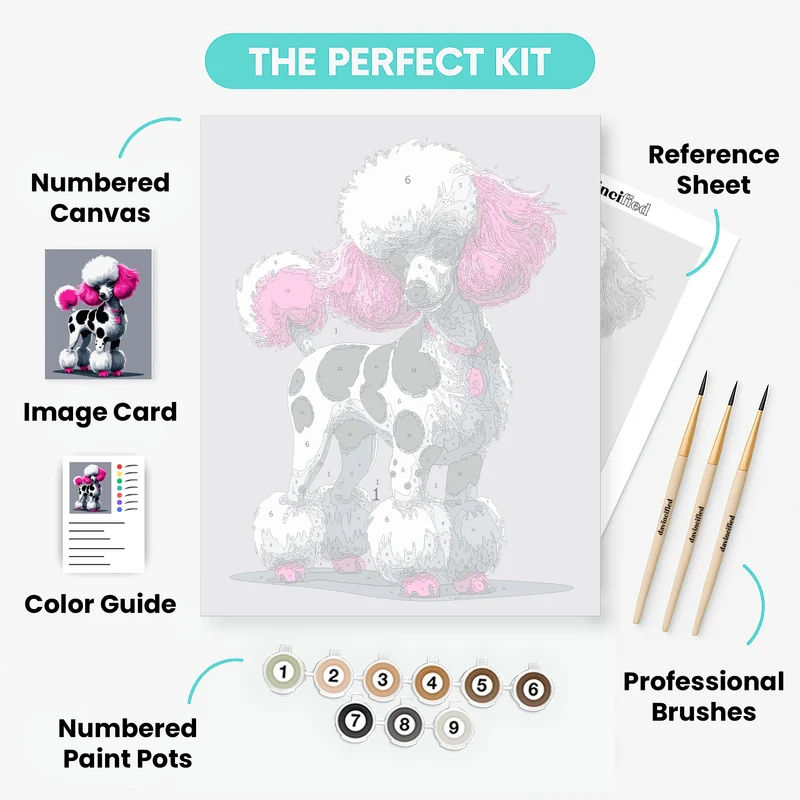 Fashionable Poodle with Hot Pink Hair - Paint by Numbers Kit