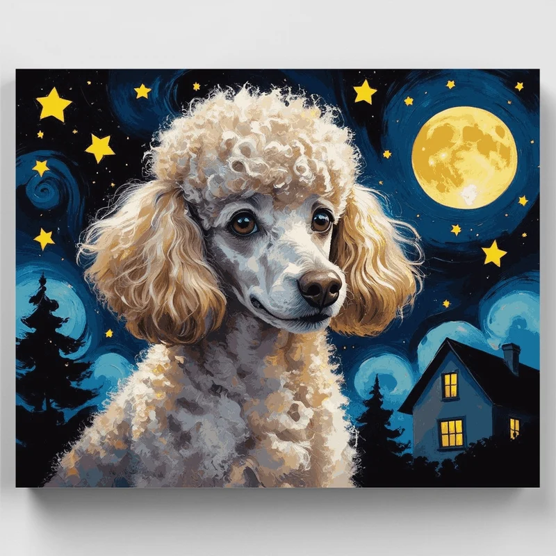Poodle Under Starry Night Sky - Paint by Numbers Kit