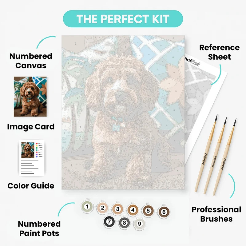 Cockapoo with Colorful Pillows - Paint by Numbers Kit