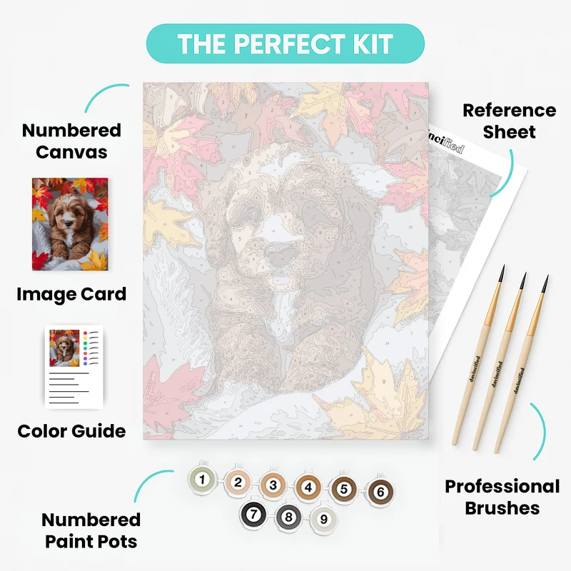 Cockapoo Puppy in Autumn Leaves - Paint by Numbers Kit