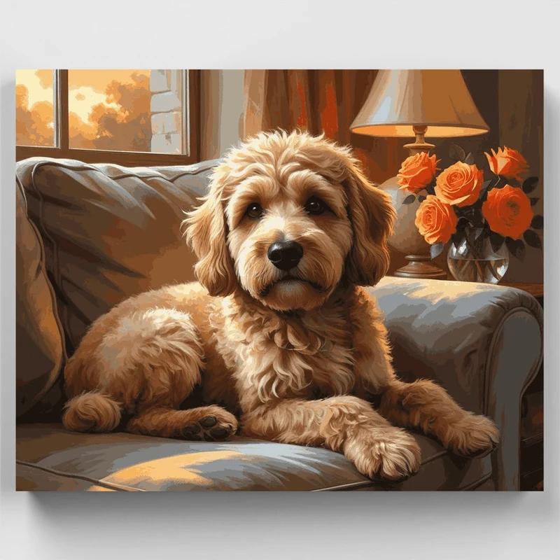 Cozy Cockapoo on Sofa - Paint by Numbers Kit