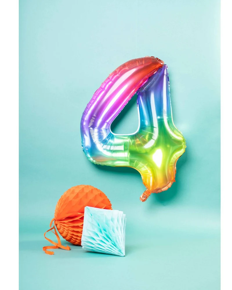 Folienballon Zahl 4 Regenbogen