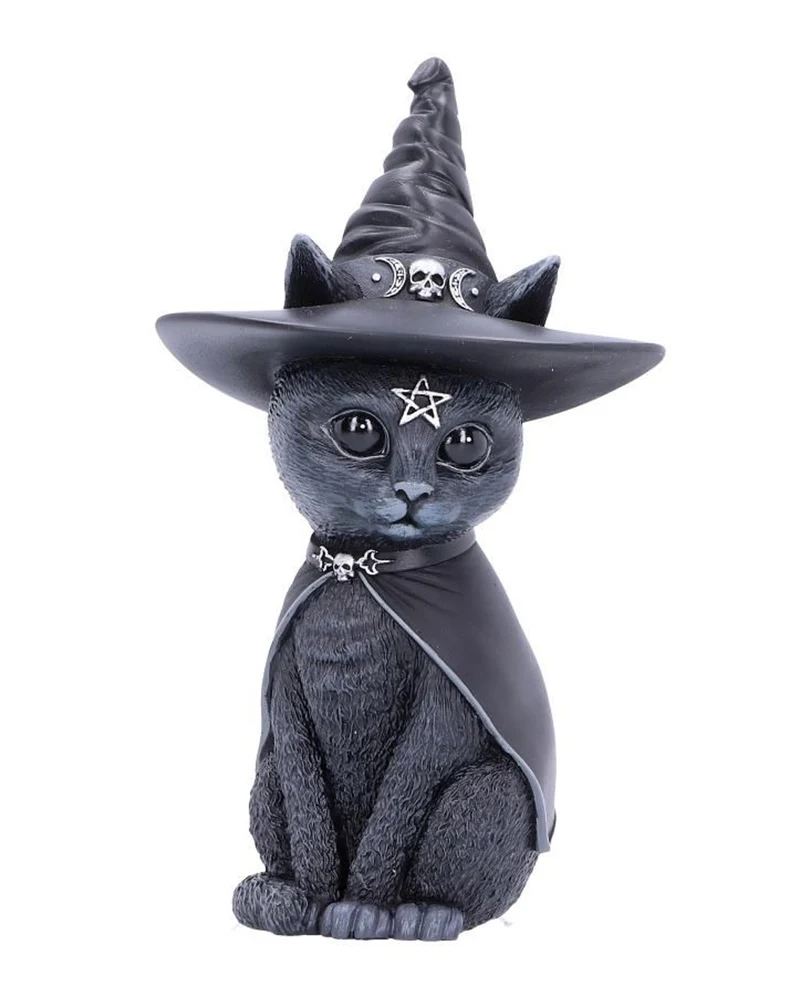 Okkulte Katzenfigur mit Hexenhut