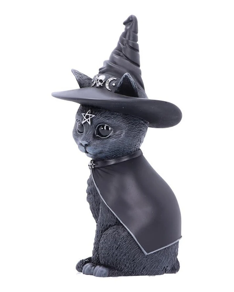 Okkulte Katzenfigur mit Hexenhut