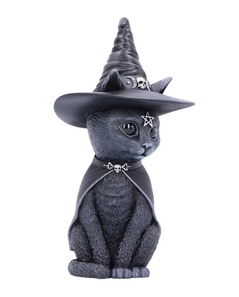 Okkulte Katzenfigur mit Hexenhut