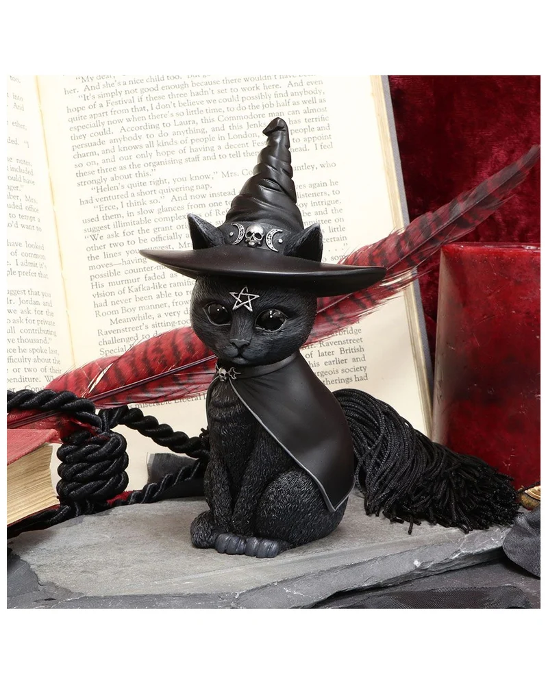 Okkulte Katzenfigur mit Hexenhut