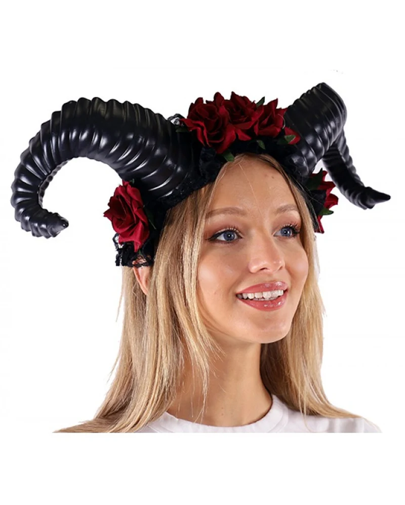 Aries Cosplay Hörner mit Roten Rosen