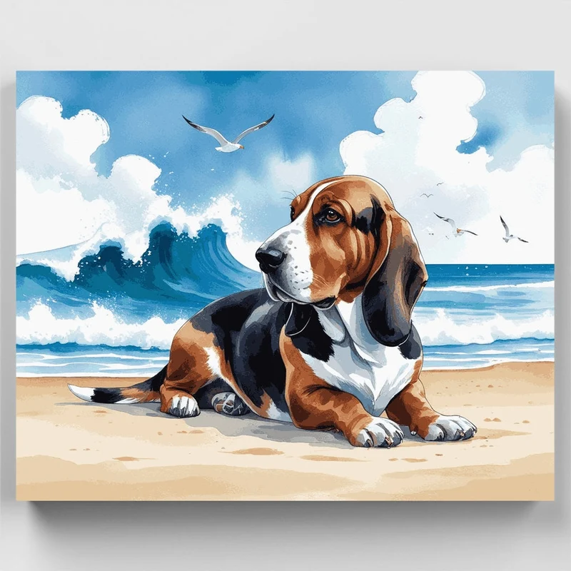 Basset Hound on the Beach - Paint by Numbers Kit