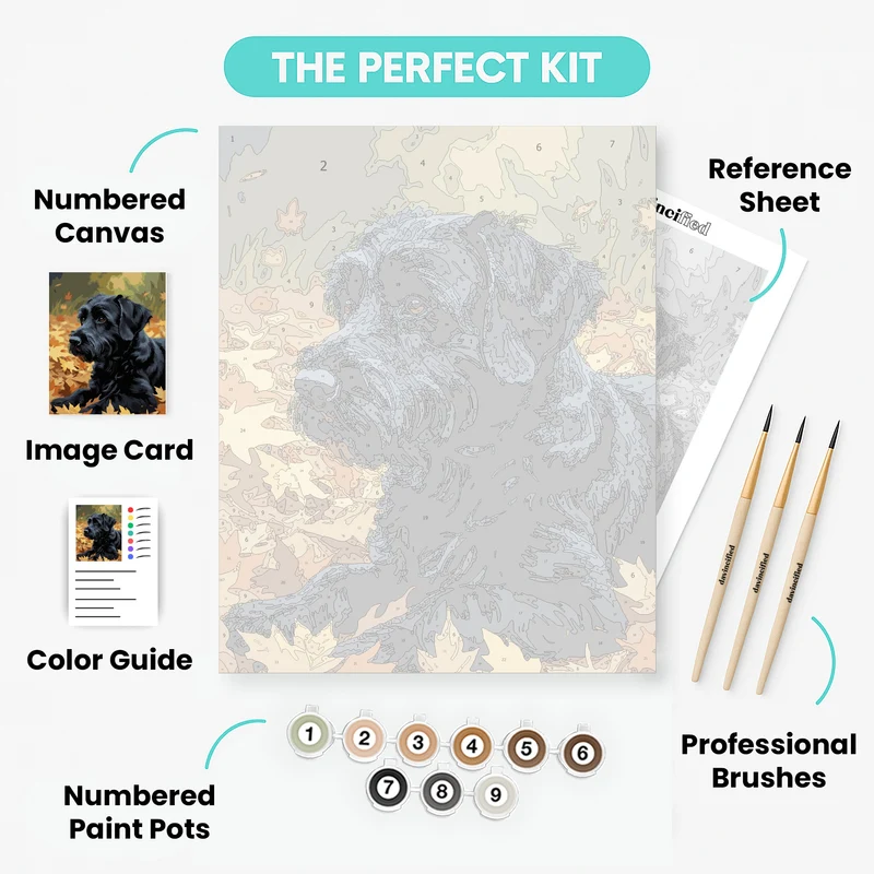 Black Schnauzer in Autumn Leaves - Paint by Numbers Kit